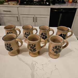 Pfaltzgraff Folk Art Tan and Blue Floral Grand Mug, Set of 7